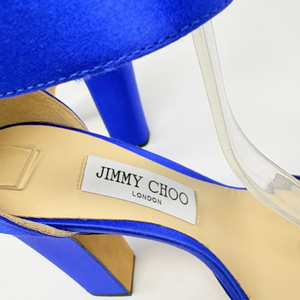 Jimmy Choo Mionne 120 Satin Platform Sandal Heel Blue Size 37 / 7 - Picture 13 of 15